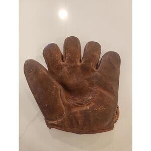 Vtg 1930/40s Pep Young Hutch Button Strap Leather Softball Glove Mitt Sports Bar